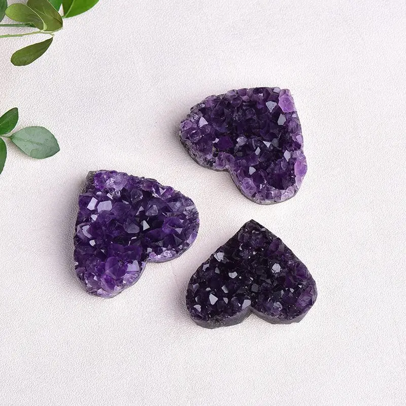 1PC Natural Amethyst Crystal Cluster heart Raw Crystals Healing Stone Decoration Ornament Purple Feng