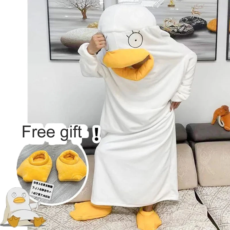 Free Gift Shoes! Anime Pullover Winter Fleece Pajamas For Adults Child Warm Women Man Sleepwear sleeping bag Nightwear Funny