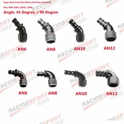 45/90 Degree AN4/AN6/AN8/AN10/AN12 For Push Lock Hose End Fitting Black/Red-Blue
