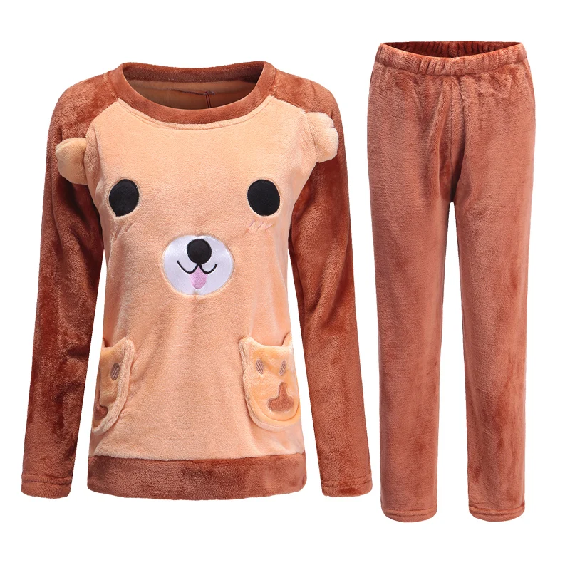 

H5984 Women Pajamas Suit Winter Thick Flannel Warm Thermal Sleepwear Set Girl Cute Long Sleeve Coral Velvet Cartoon Nightwear