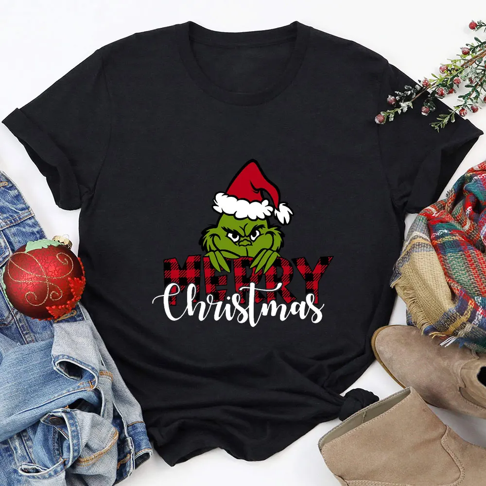 Merry Christmas New Arrival Christmas Shirt 100%Cotton Women T Shirt Unisex Funny Casual Short Sleeve Top Tee New Year Gift