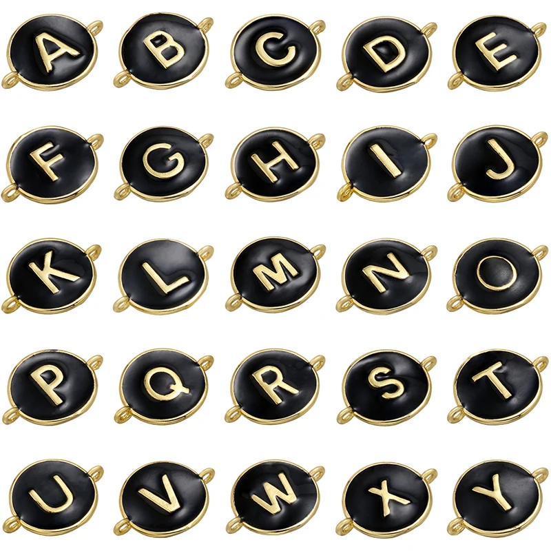 ZHUKOU 13x18mm black brass 26 letters jewelry connector for women bracelet necklace handmade jewelry accessories model: VS440