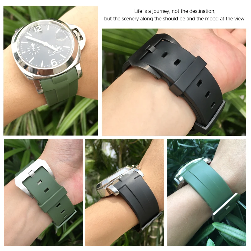 Curved End Natural Rubber Watchband 24mm Wristband for Panerai LUMINOR PAM00357 00111 01312 Silicone Watch Strap Free Tools