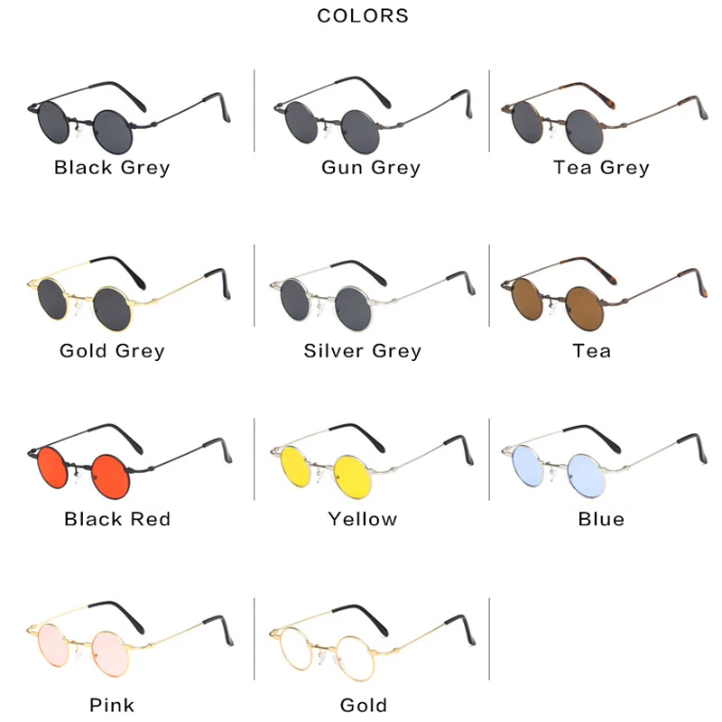 Small Round Sunglasses Women Men UV400 Metal Brand Designer Punk Sun Glasses Steampunk Vintage Goggles Black Shades