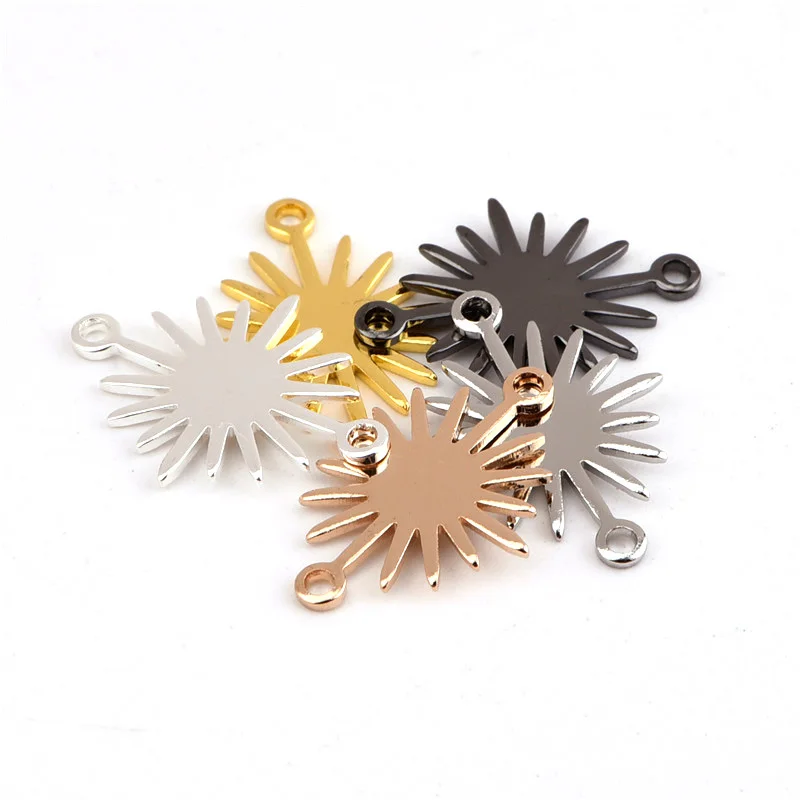 18 * 13.2mm Brass Double Hanging Glossy Sun Flower Small Sun Charm Pendant DIY Bracelet Necklace Accessories