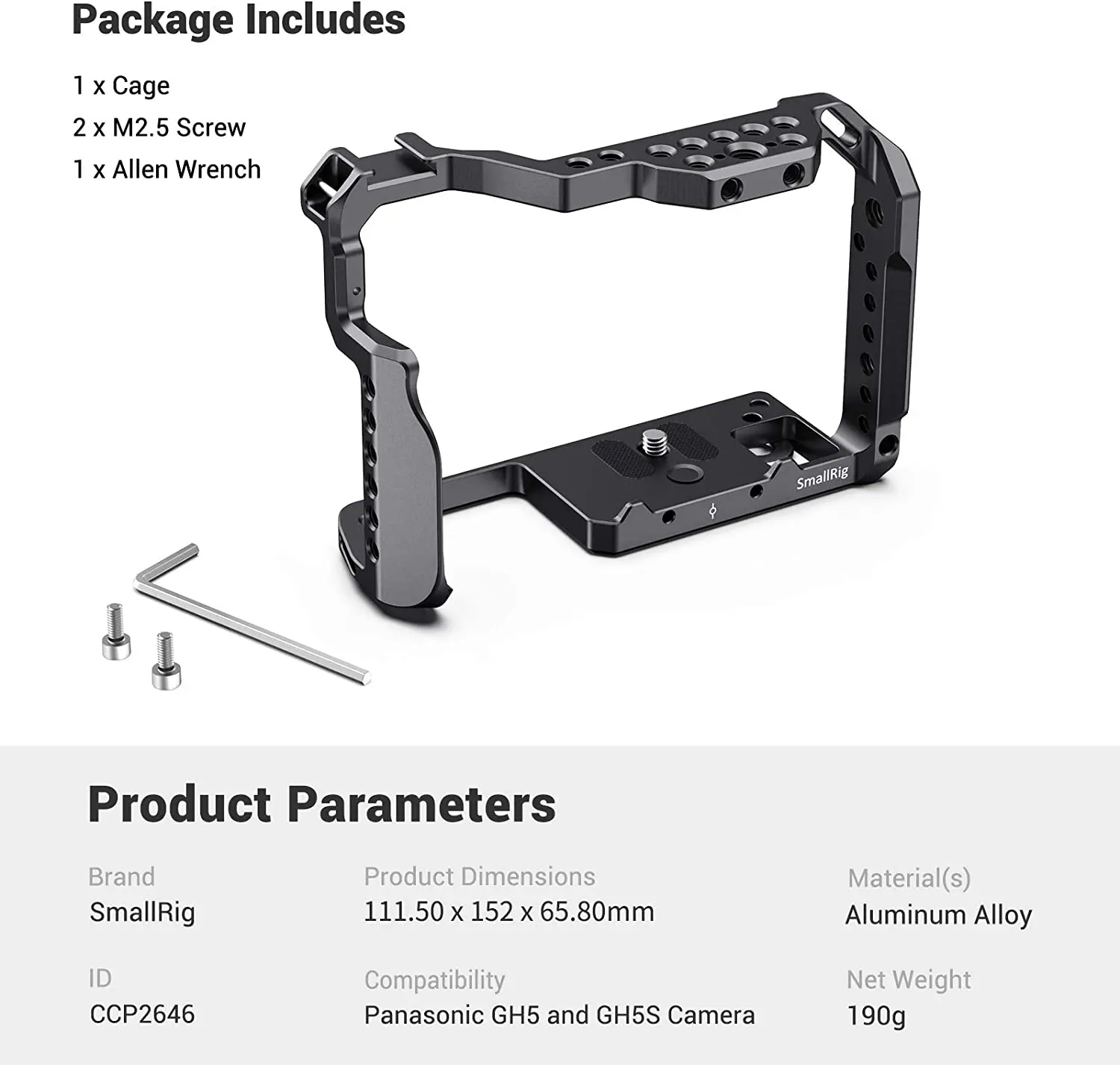 SmallRig For Panasonic Lumix GH5 /GH5S Camera Cage With 1/4\' 3/8\' Threads Holes and Cold Shoe Plate Mount NATO Rail Kit 2646