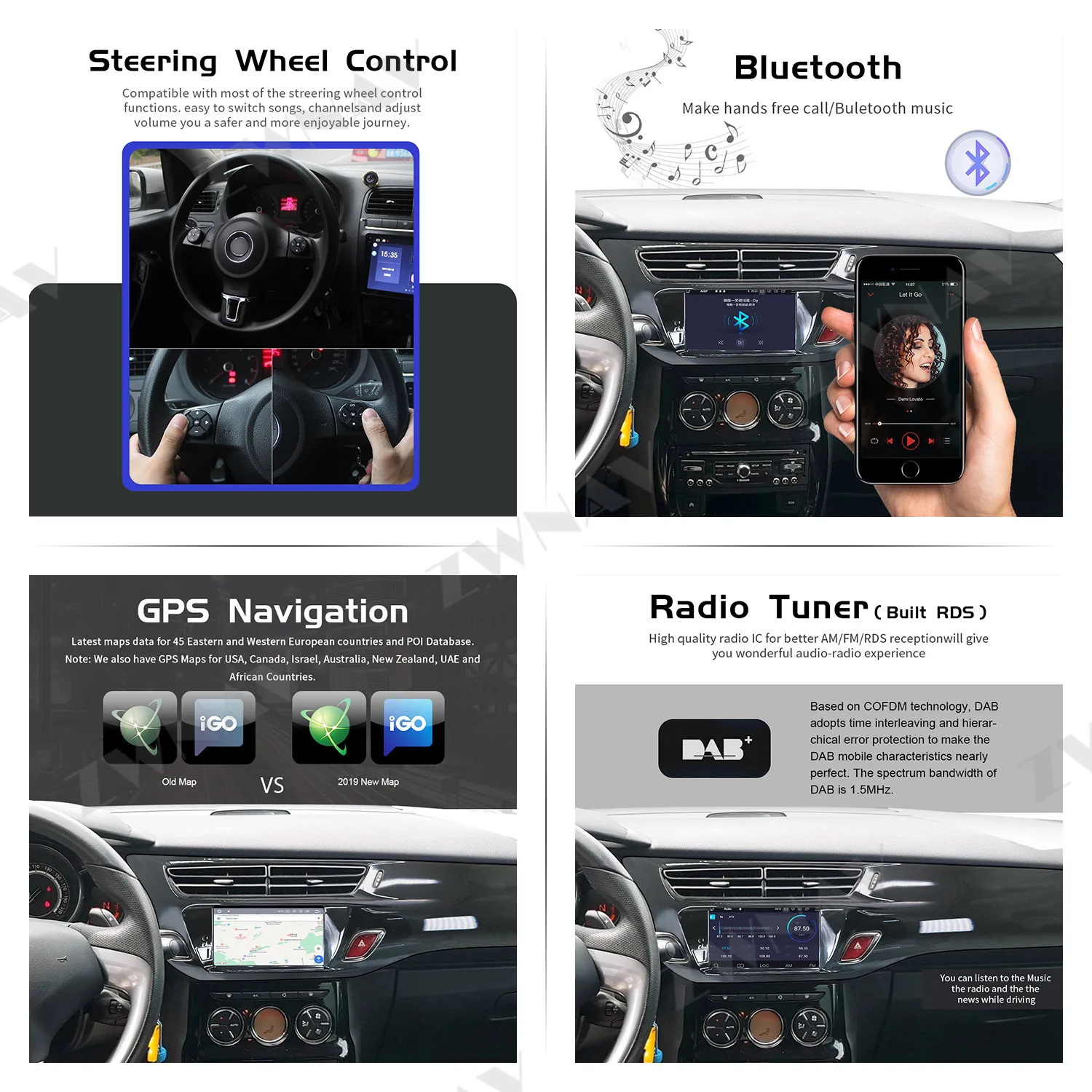Android 10.0 Car DVD Player for Citroen C3 DS3 2010+ GPS Navigation Carplay Touch Screen 2 Din Stereo AM FM Radio Bluetooth DSP image 4