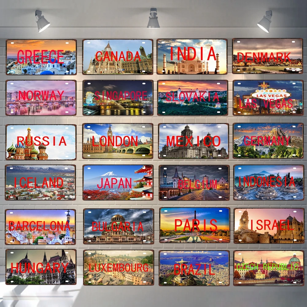 

London Japan Paris Mexico City Tin Metal Sign Travel Souveni Poster For Wall Retro Home Restaurant Decoration DC-0085B