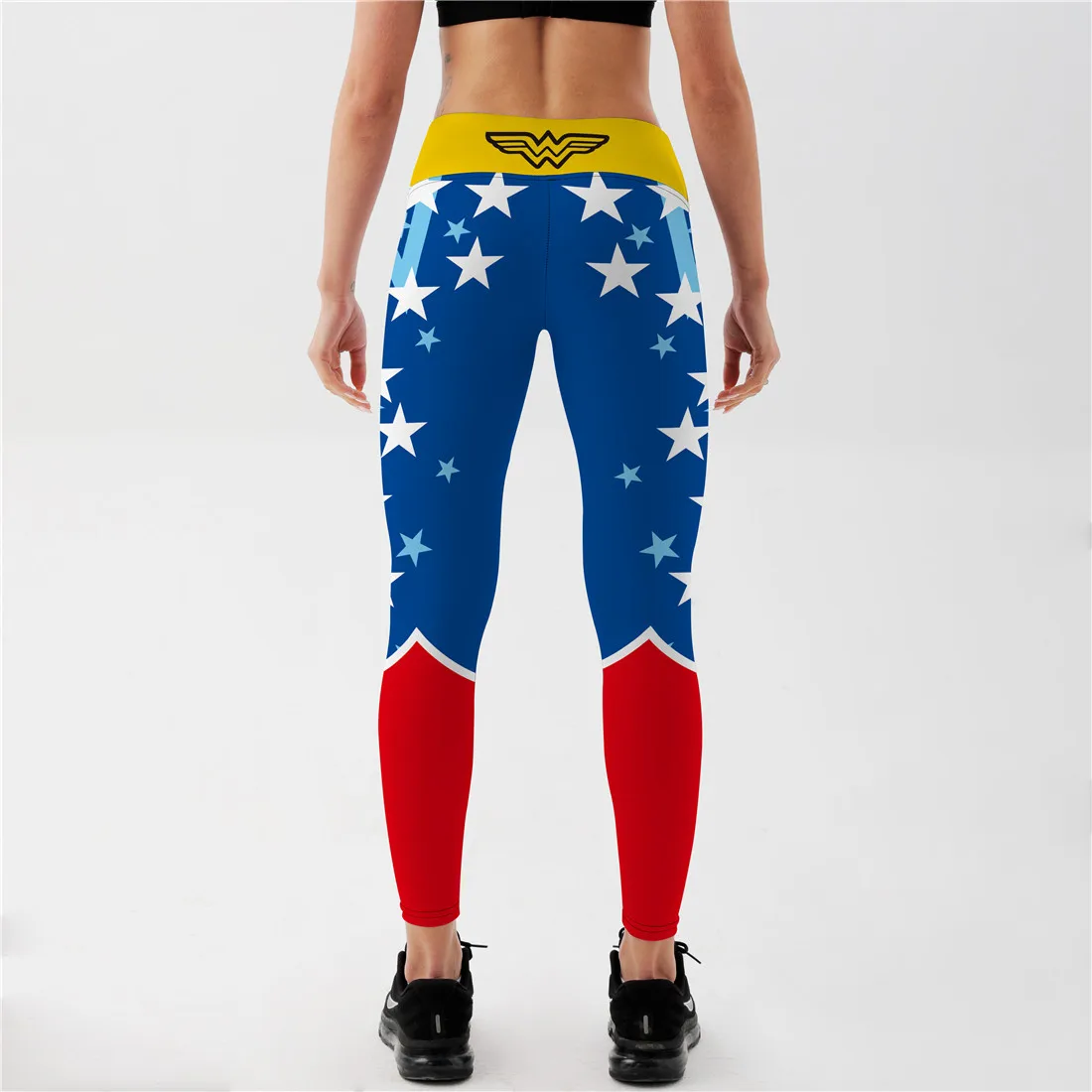 Qickitout-Leggings de cintura alta con estampado Digital para mujer, pantalones de Fitness, de cinco estrellas, rojo, amarillo, azul, águila cielo,