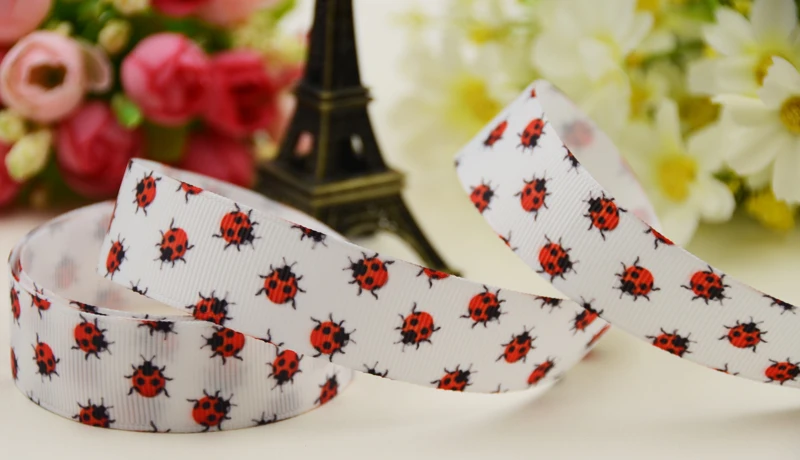 22mm 25mm 38mm 75mm ladybug Cartoon printed Grosgrain Ribbon party decoration 10 Yards X-02955