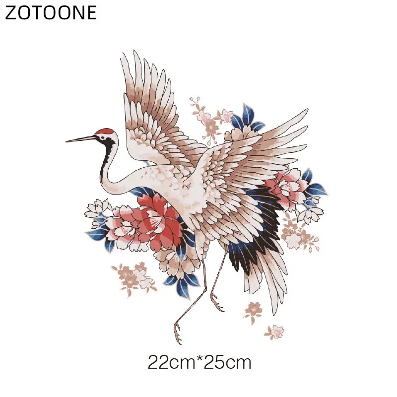 ZOTOONE Vintage Crane Patches for Clothes Iron on Heat Transfer Applique Diy Printed Flower Patch Application Thermo Stickers C