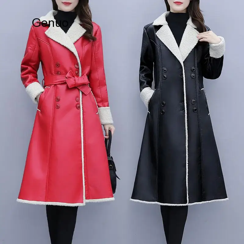 New Leather Fur Women's Long Plus Velvet Padded Lamb Fur One Coat 2021 New Slim Lamb Fur and Sheep Leather Maxi Coat Genuine