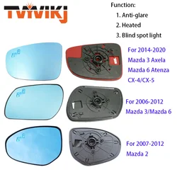 1 Pair Side Rearview Mirror Blue Glass Lens With Blind Spot Light For Mazda 3 Axela M6 Atenza 2006-2021 CX-4 CX-5 Anti Glar