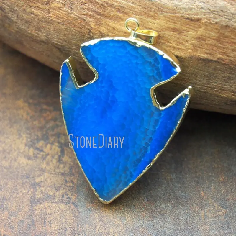 

PM12383 Dark Blue Crackle Agate Copper Arrowhead Arrow Head Gold Color Bohemian Charms Pendants Jewelry