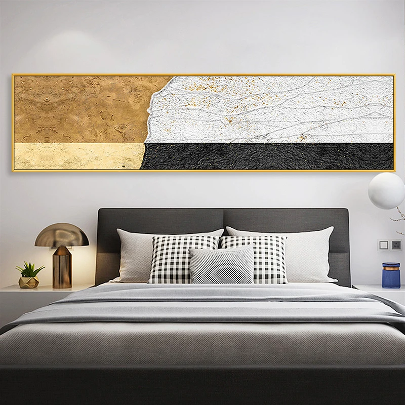 Hand-painted Oil Painting Abstract Modern Luxury Gold Light Black And White Banners Painted Bedroom Bedside Paintings Decorative