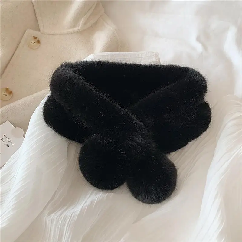 Furry Female Scarf Winter Korean New Faux Fur Cross Ball Bib Scarf Rabbit Fur Net Red Warm Fur Collar Snood Enfant Scarf Women