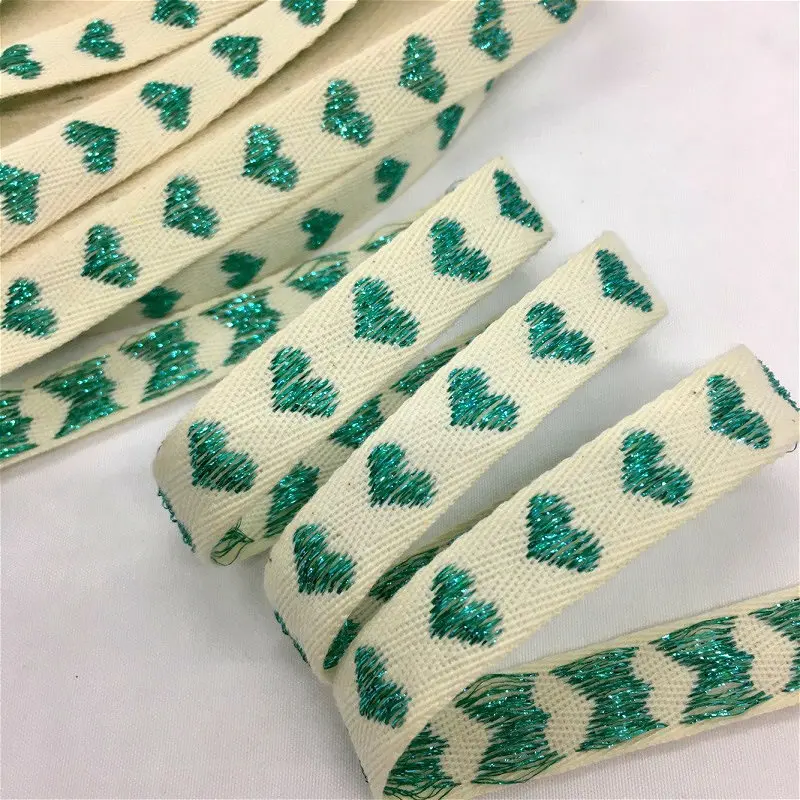 Twill Cotton Ribbon Lurex Heart 1.6cm 5Y For Handmade DIY Craft Gift Floral Packing Christmas Wedding Party Easter Deco