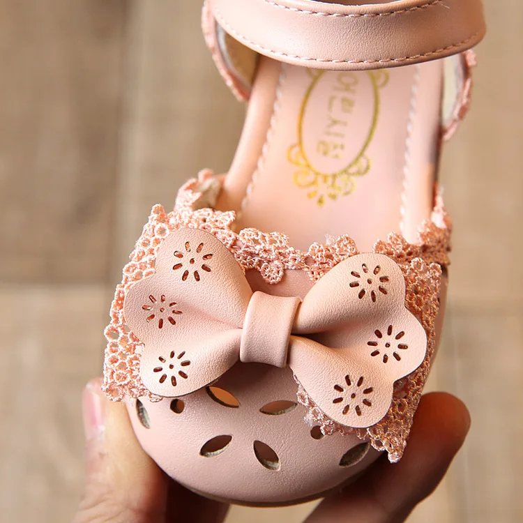 Spring Summer Girls Shoes Baotou sandals with bow Flats Pink Princess Baby Dance Shoes Kids Sandals Children Wedding Shoes