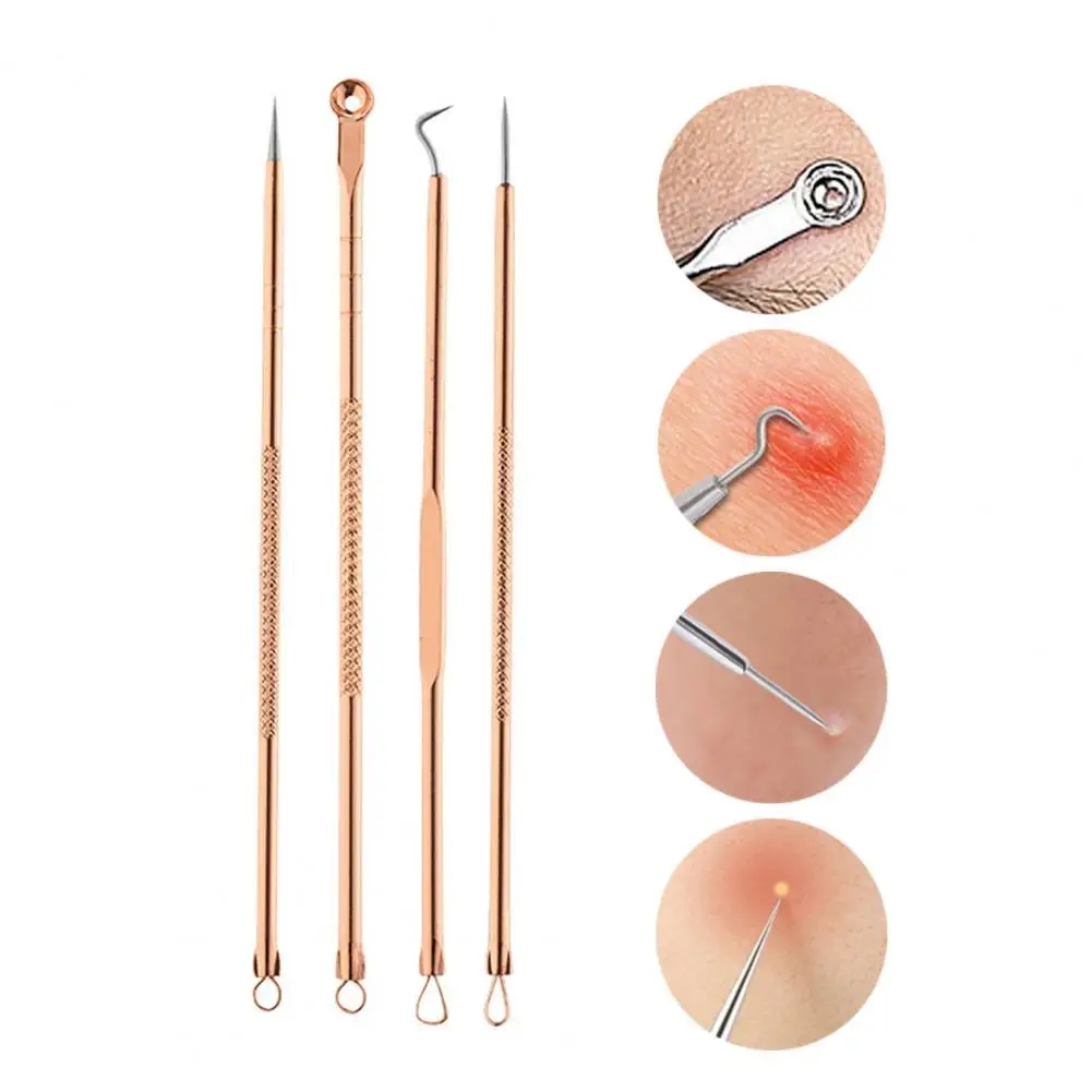 

4Pcs/Set Acne Needle Multifunctional Fine Workmanship Stainless Steel Practical Pimple Blackhead Removal Needle Tool for Unisex