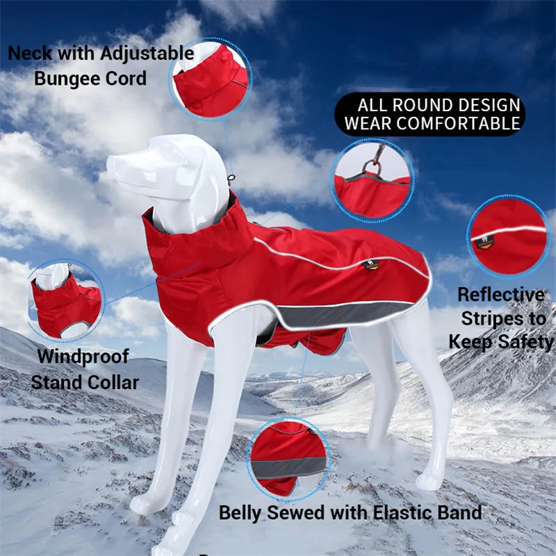 Dog Jacket Winter Reflective Waterproof Dog Ski Suit Fleece-Lined Winter Dog Clothes for Medium Big Dog Outdoor Hiking Windproof