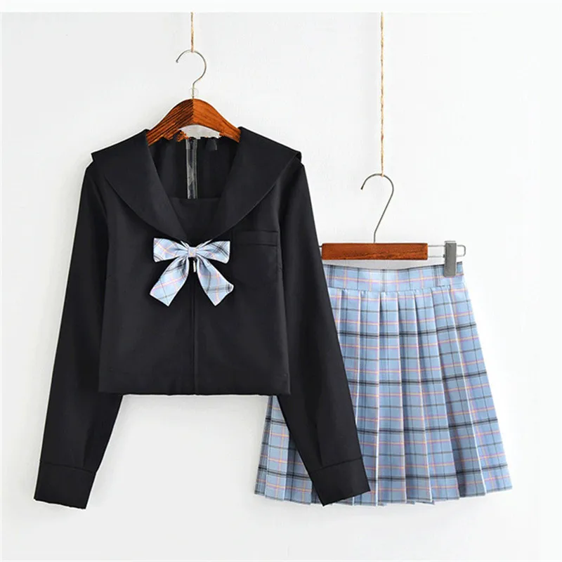 Schwarz Schuluniform für Mädchen Cosplay Kurzen Plissierten Rock Hemd Sets Navy Schule Japan Cheerleading Leistung Sailor Anzüge