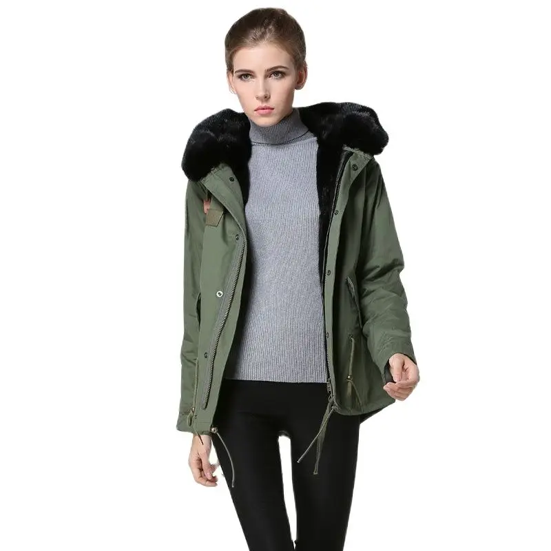 Army Green Winter Fur Coat Short Black Fashion Warm Women&Mens Fur Jacket Factory Direct Selling