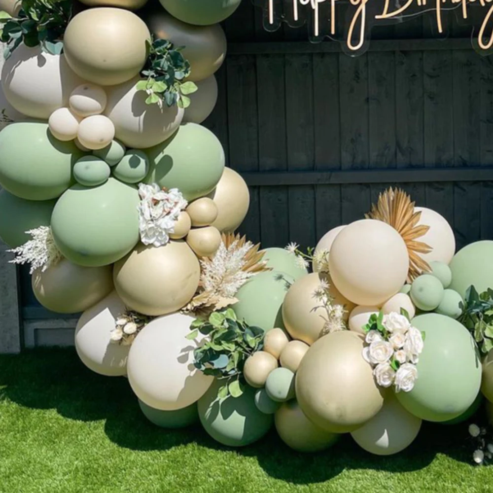 162Pcs Avocado Green Balloons Garland Arch Creamy White Retro Olive Green Balloon for Wedding Birthday Party Background Decor