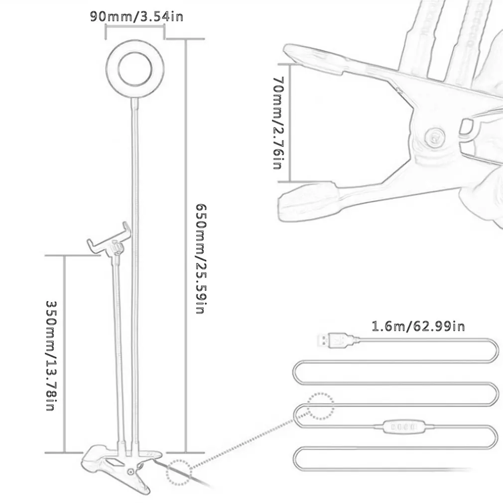 1 Pcs Mobile Phone Live Grip Three-Speed Adjustment Fill Light Multi-Function Vientiane Hose Rotating Folding Clip