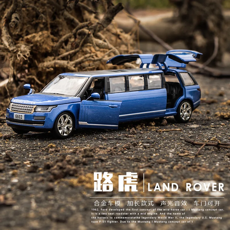 1:32 Rover Range rover Lengthen Alloy Limousine Metal Diecast Car Model Pull Back Flashing Musical Kids Toy Vehicles Gift