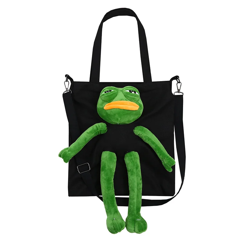 Sad Frog Shoulder bag Rabbit Dog Sad Frog Feels Canvas Carry Shopping bag Handbag Cartoon Top-Handle Bags Tote for Student