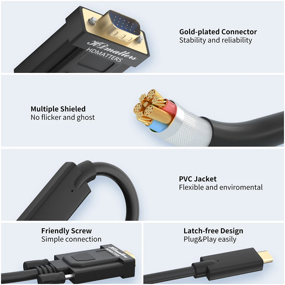 USB C to VGA adapter usb type c cable to vga for Apple macbook air macbook pro input usb-c cable to vga out up to 1080P