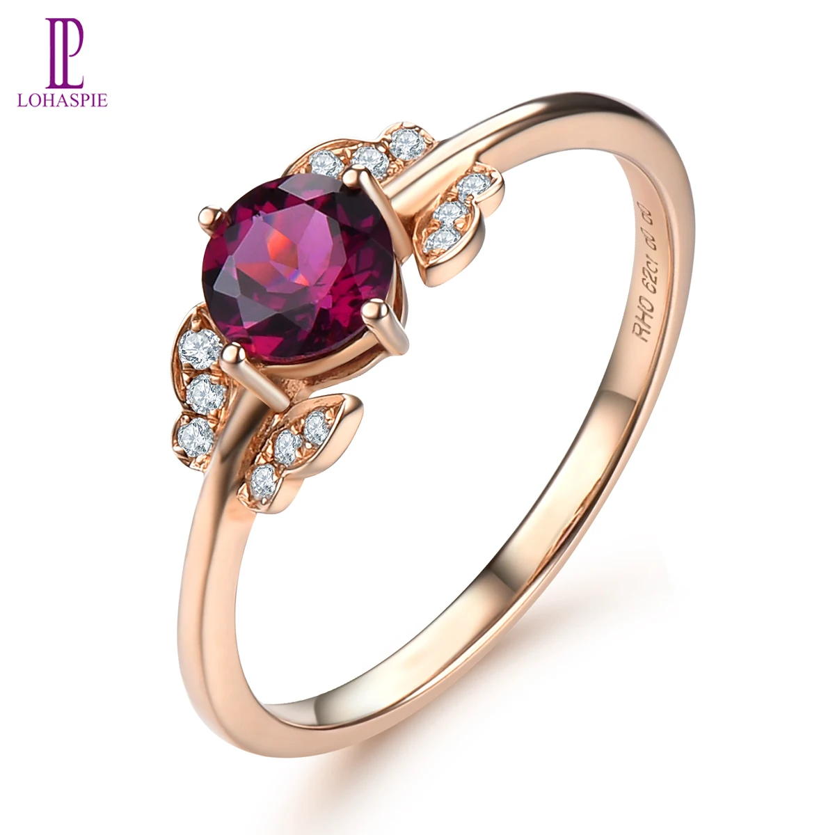 

LP 0.62 Carats Natural Rhodolite Garnet Ring Solid 18K Rose Gold Rings Romantic Style Fine Jewelry for Women's Birthday Gift