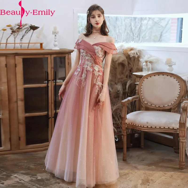 

Женское вечернее платье с блестками Beauty-Emily, длинное блестящее платье с открытыми плечами и цветочным рисунком для свадебной вечеринки