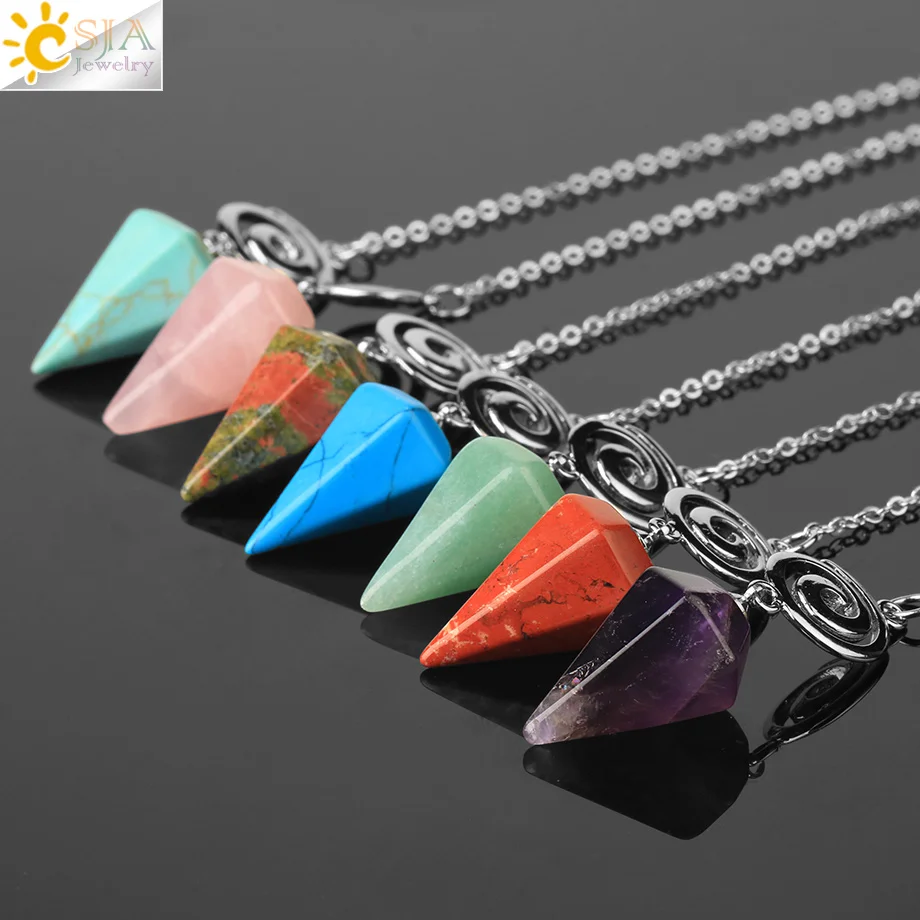 CSJA Crystal Pendulums for Dowsing Shuttle Spiritual Cone Pendulum Spiral Natural Stone Quartz Pendants Healing Pendulos G717