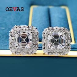 OEVAS 100% Sterling Silver 7*7mm High Carbon Diamond Pagoda Stud Earrings For Women Sparkling Wedding Party Fine Jewelry Gift