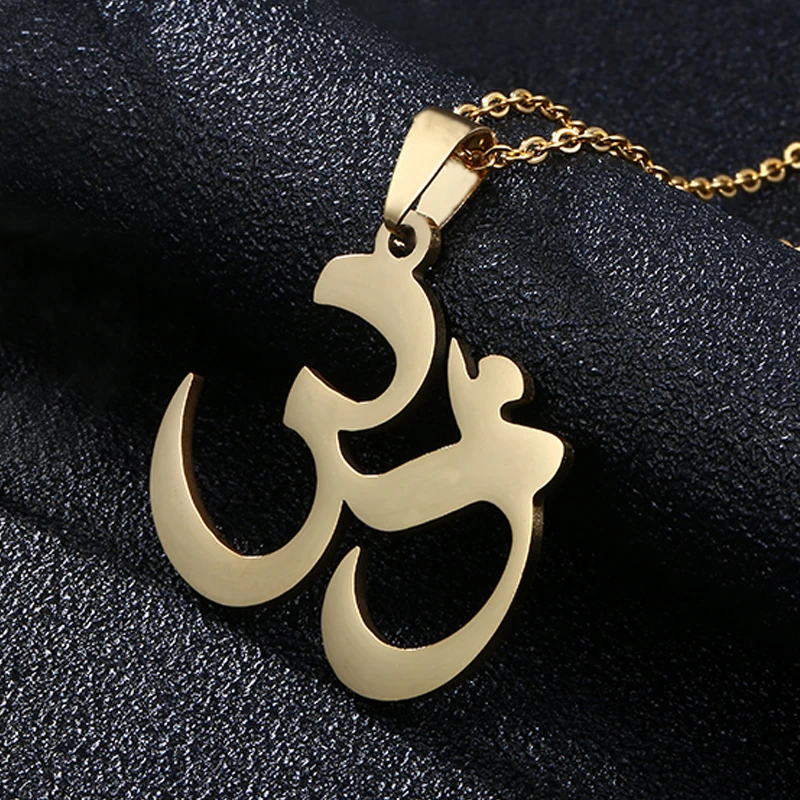 SONYA Gold Color  Indian Hindu Buddhist AUM OM Necklace Pendant Hinduism Yoga India Vintage stainless steel Jewelry Women