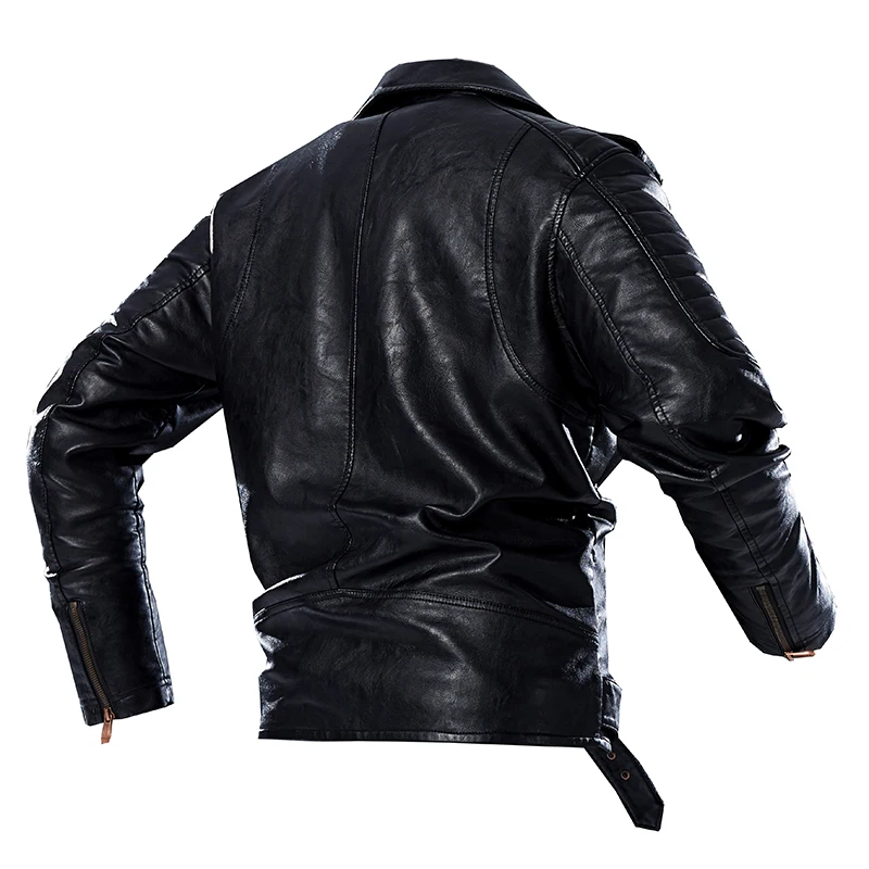 Men\'s Winter Punk Rock Faux Jacket Male Zipper Retro Motorcycle Pilot Leather Jackets Coats Fleece Faux Leather Jacket M-4XL