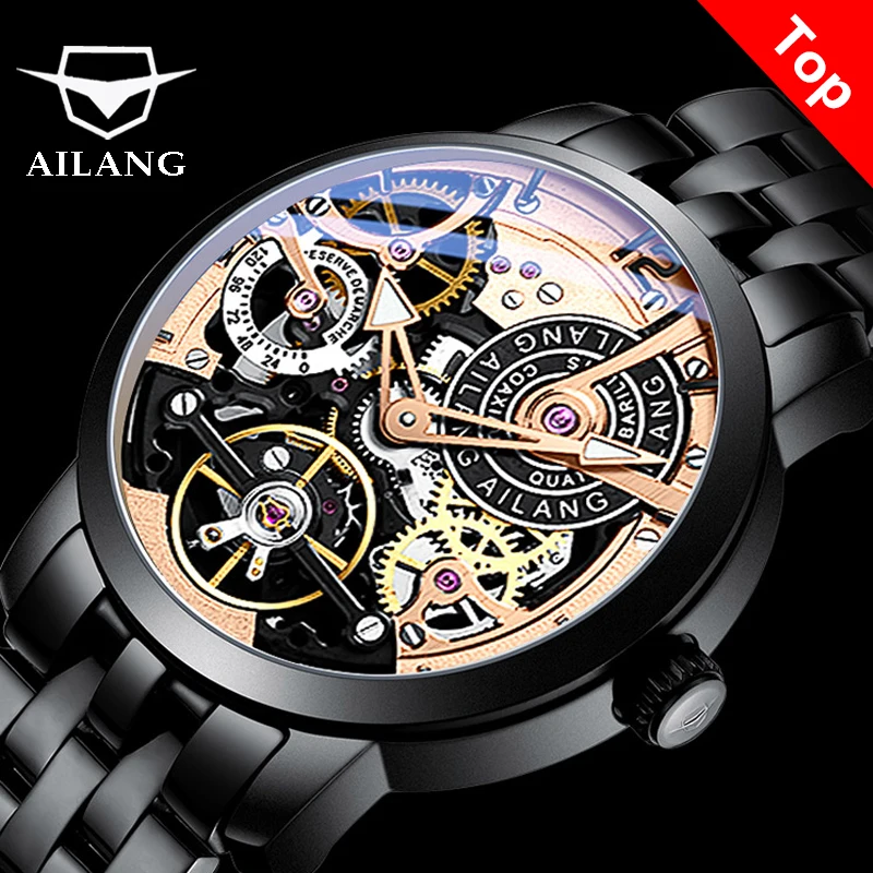 

Часы AILANG, оригинальный дизайн, автоматические наручные часы tourbillon, мужские механические часы montre homme, кожа, пилот, дайвер, скелет, 2019