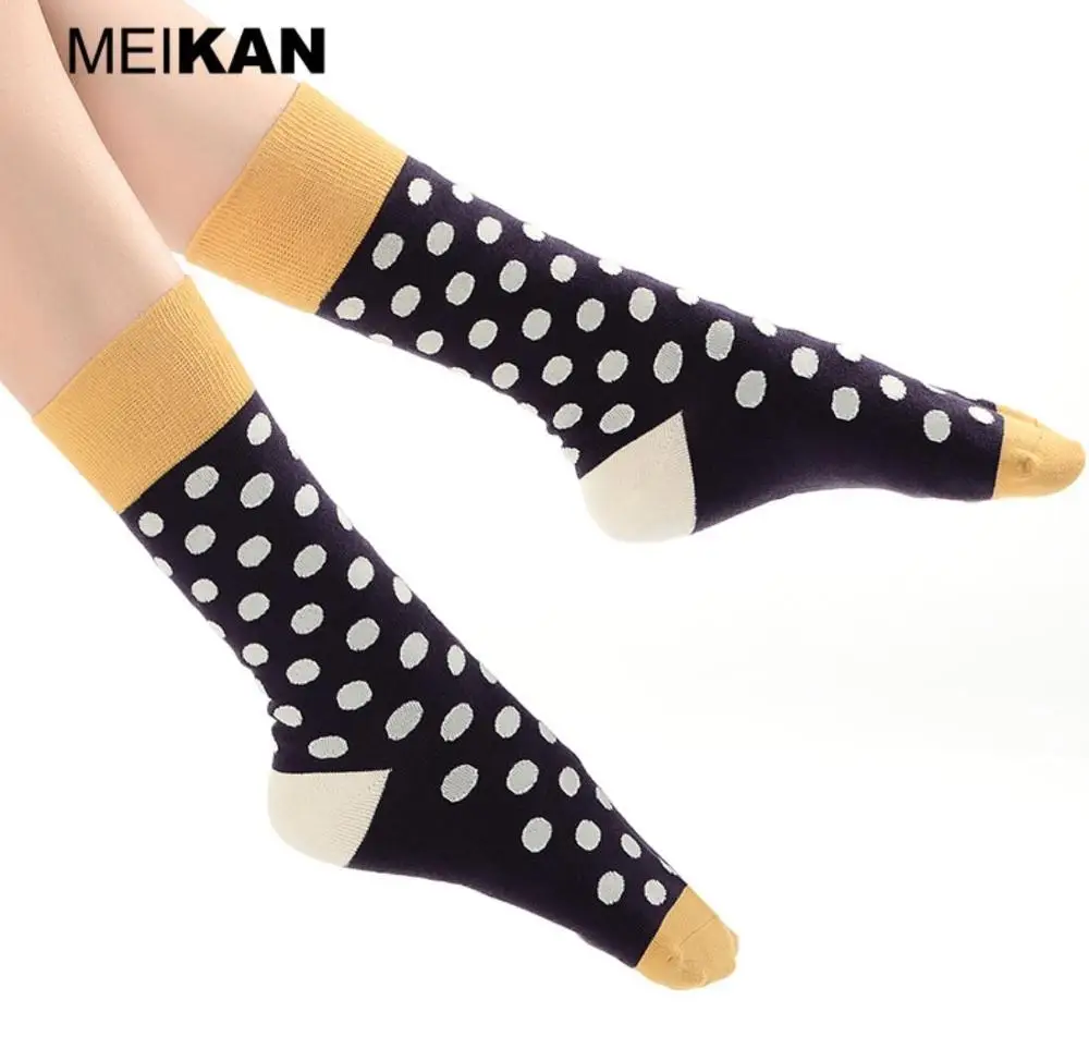 

MEIKAN 4 Pair High Quality Cotton Socks Women's Casual Dots Sock Color Block Candy Colors Socks Streetwear In Tube Socks