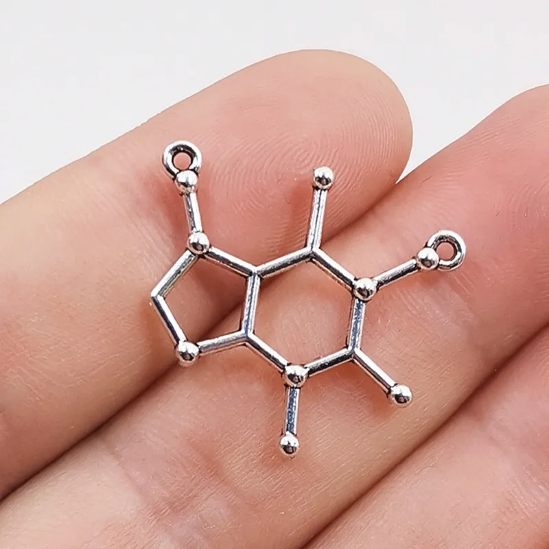 JINDINSP-dijes de estructura química para fabricación de joyas de plata antigua, 12 piezas, 23x25mm, molecular de cafetin, artesanía hecha a mano DIY