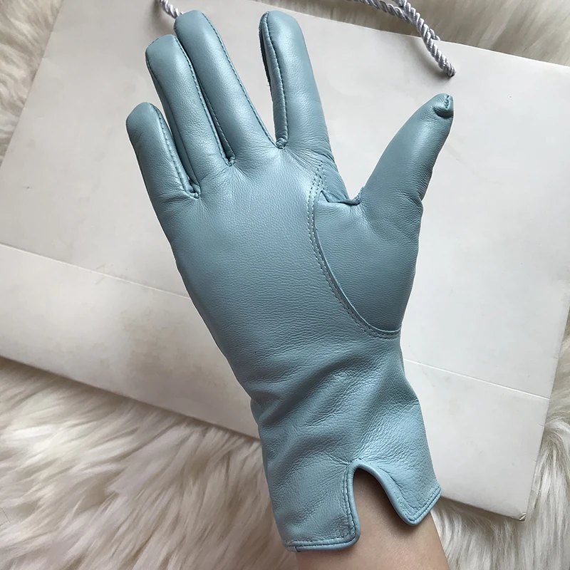 Genuine Leather Gloves 24cm Women Light Blue Thin Rayon Lining Straight Edition Style Men Pure Sheepskin Glove Color Driving