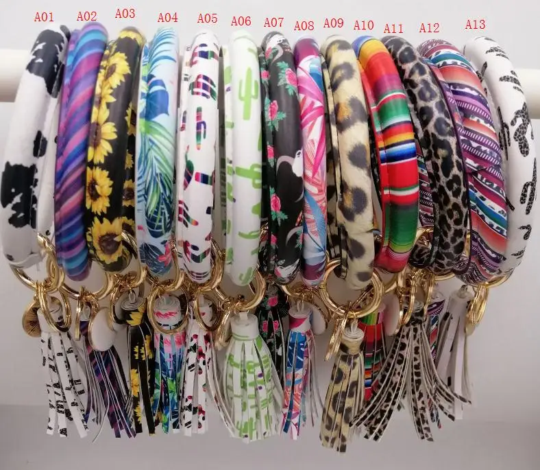 

Sunflower Cactus Monogrammed Keychain Wholesale Personalized Enamel Disc Big O Wristlet Bracelet Tassel Keyring Gifts ni399