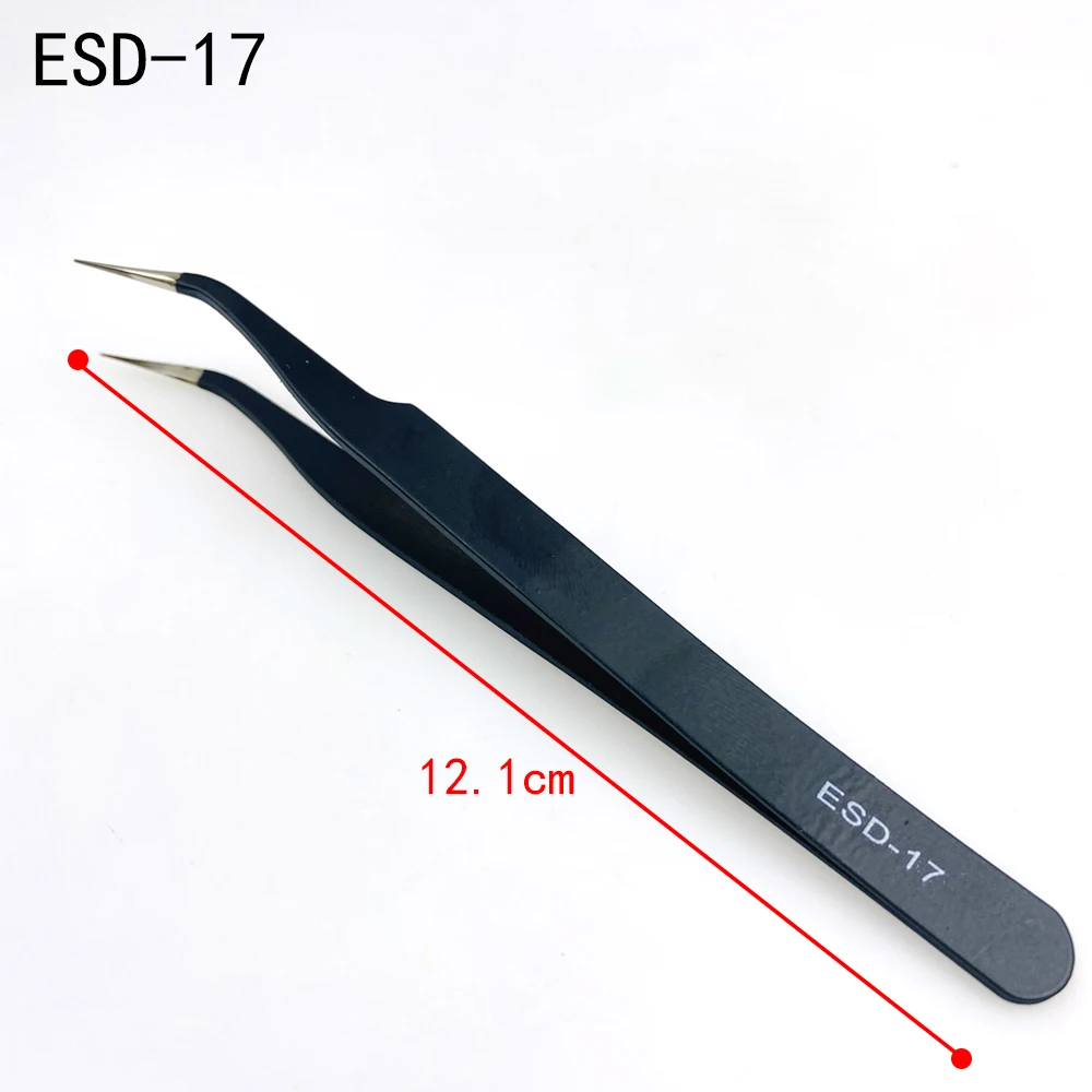 9 pz/set pinzette antistatiche ESD in acciaio inossidabile strumenti di manutenzione pinzette dritte curve di precisione industriale strumenti di