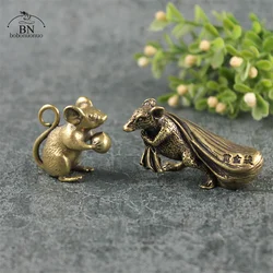 Pure Copper Mouse Offering Peach Figurines Miniatures Creative Cute Rat Lucky Animal Small Desktop Ornament Feng Shui Home Decor