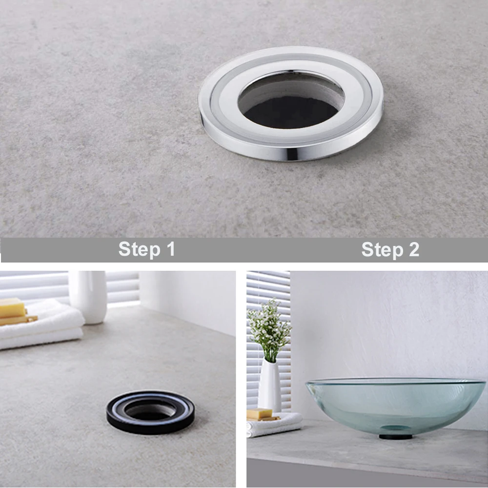 Bathroom Sink Vessel Mounting Ring For Glass Basin Fixture Black Chrome Pad Mounting Ring Sink Pop Up Avaliable Home Renovation