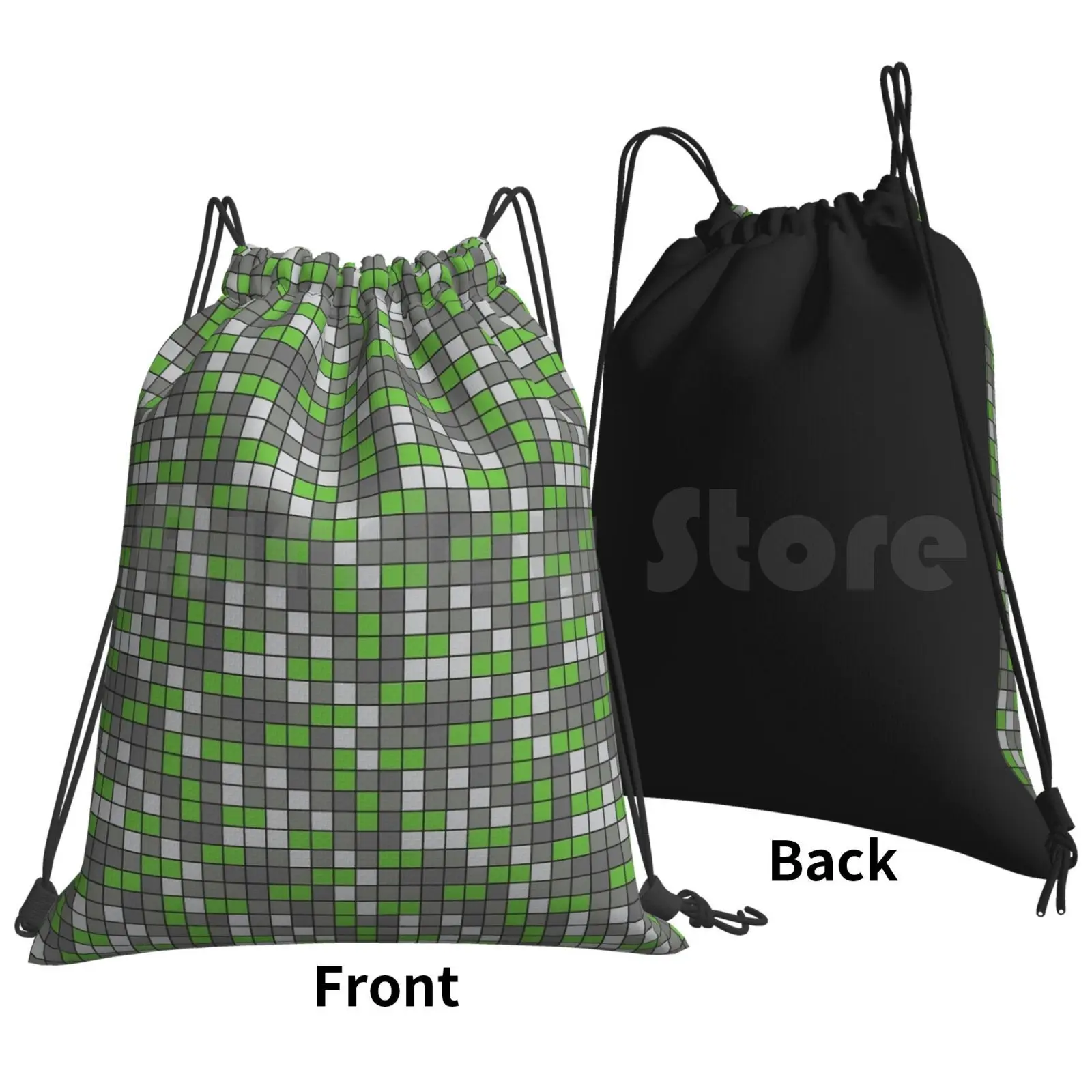 Emerald Ore Pattern Backpack Drawstring Bags Gym Bag Waterproof Mine Emerald Emerald Ore Ore Pixels Pixelated Pixel Art