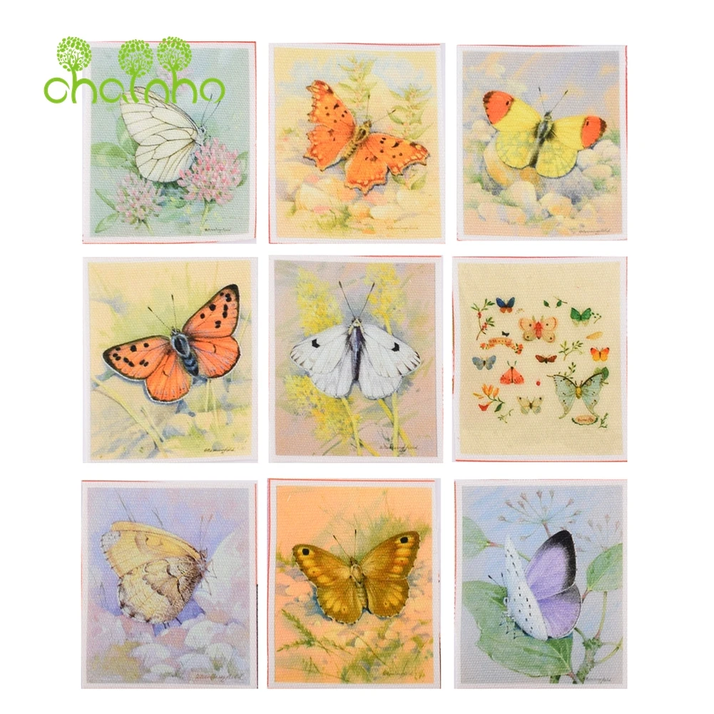 Chainho,Butterfly Matchbox Hand Dyed Cotton Fabric,Size:5x6cm,DIY Sewing Quilting Material,Home Decoration Accessories,9 Pieces