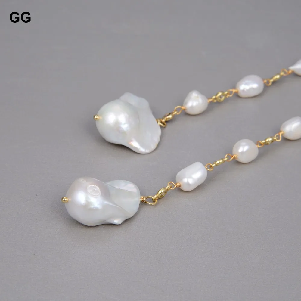 128cm Freshwater White Keshi Pearl white baroque pearl Mixed Color Cubic Zirconia Pave Chain Long Necklace women jewelry
