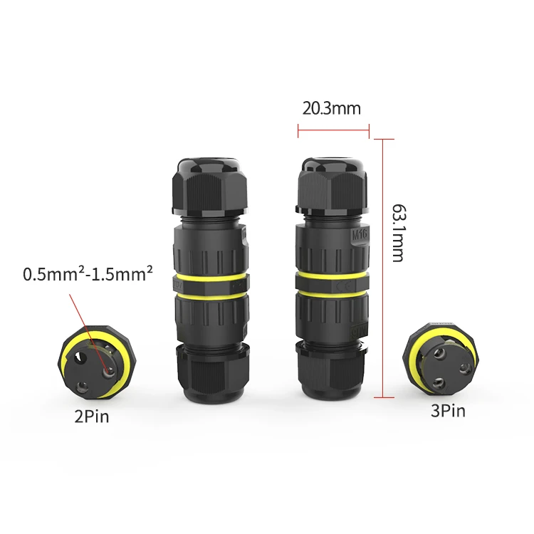 10pcs Waterproof IP68 Cable Connector M16 3 Pin Electrical Terminal Wire Adapter Connector Screw and Solderless for LED Light