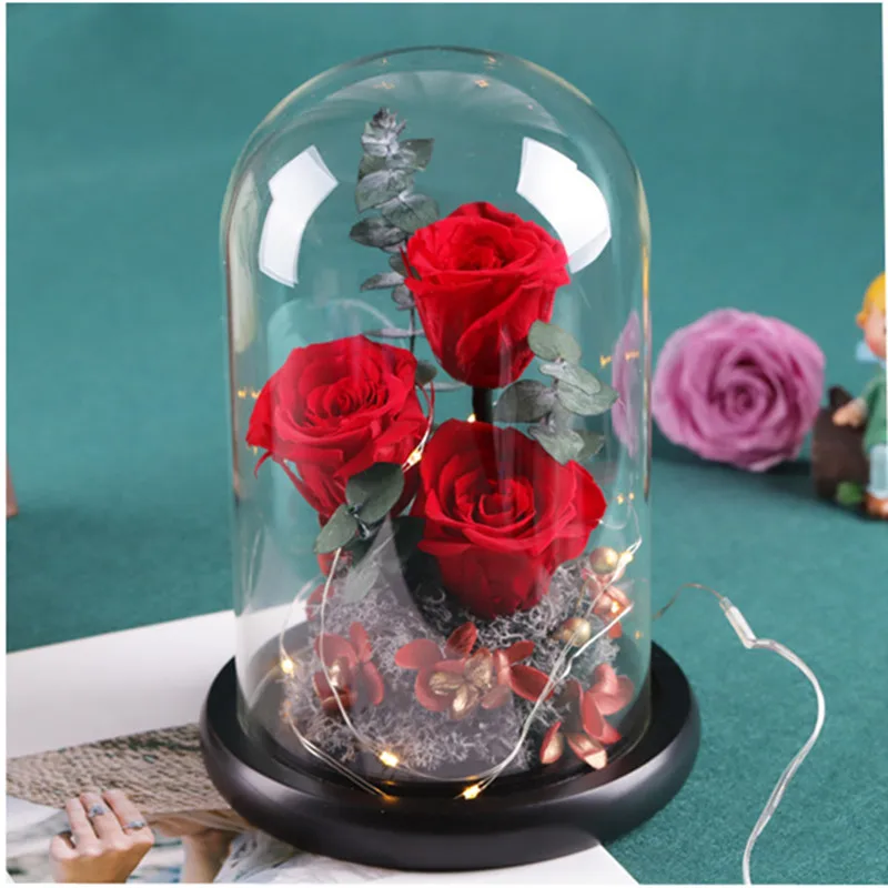 12*22cm Luminous Black Base Glass Dome Vase Home Decoration Transparent Cover Wedding Favor DIY Friend Gift